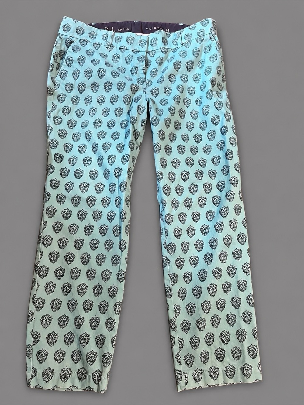 Talbots Women Teal Printed Straight-Leg Pants